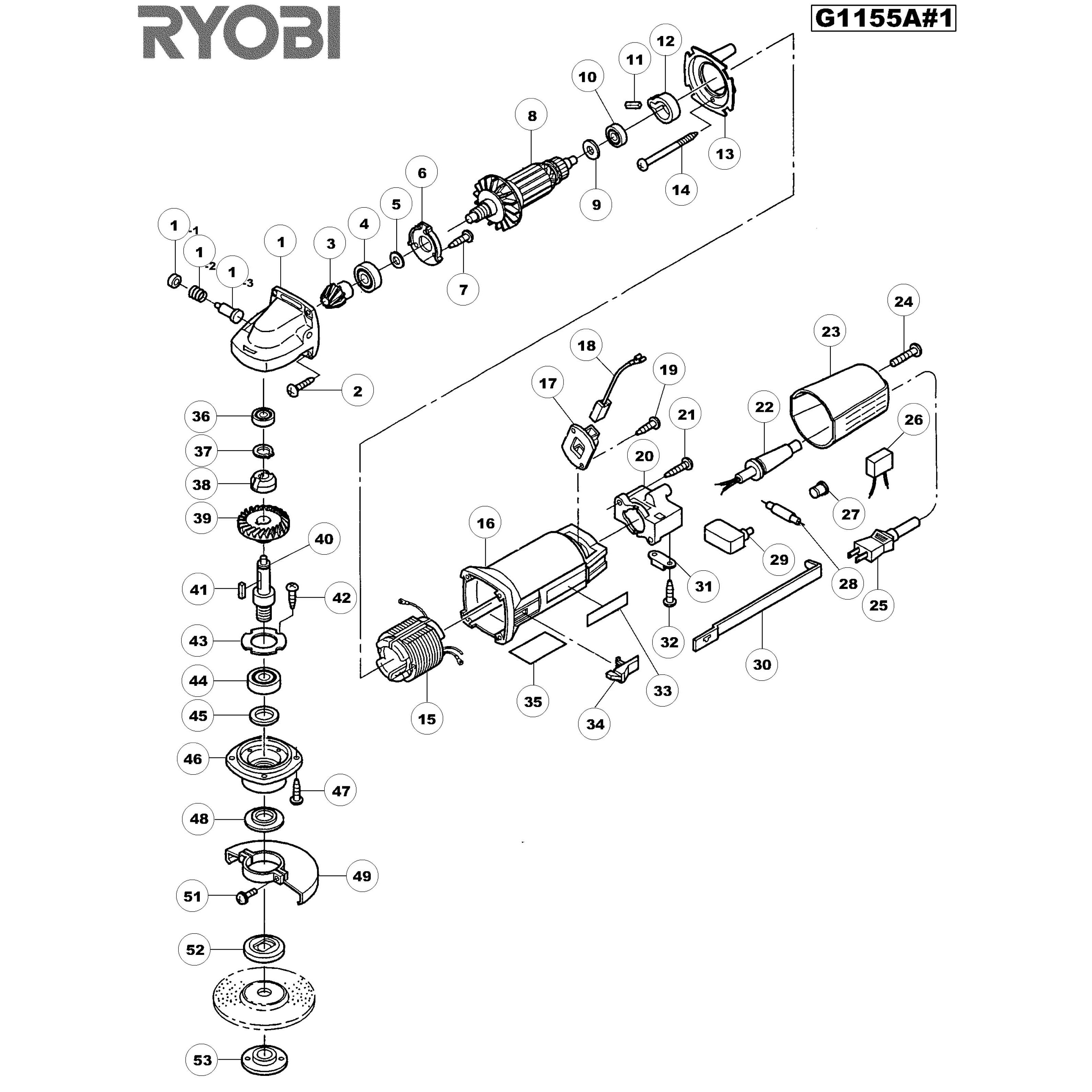 Ryobi angle grinder discount parts